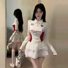 批发实拍实价 美式甜辣<b class='q'>蕾丝</b>T恤+芭蕾风蛋糕裙高腰网纱a字蓬蓬裙两件套