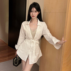 批发实拍实价 法式名媛设计感时尚气质绑带长袖衬衫上衣+<b class='q'>短裤</b>两件<b class='q'>套装</b>