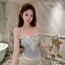 批发实拍实价 纯欲甜辣风蕾丝拼接抹胸背心<b class='q'>修身</b>收腰内搭裹胸打底上衣