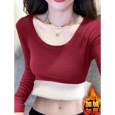 批发420克人棉冬保暖打底衫内衣女加绒加厚大码修身内搭长袖T恤上衣
