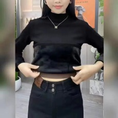 批发420克人棉银狐绒保暖立领长袖打底衫女大码修身内搭加厚加绒上衣