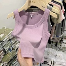 批发200克人棉短款<b class='q'>露</b><b class='q'>脐</b><b class='q'>吊带</b><b class='q'>背心</b>女修身遮副乳外穿内搭打底无袖上衣夏