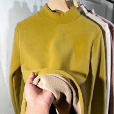 批发加绒加厚打底衫女秋冬季大码内搭保暖衣德绒半高领秋衣长袖上衣女