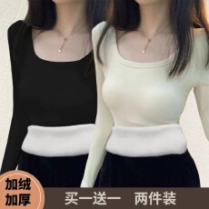 批发420克人棉秋冬季保暖长袖打底衫女修身大码加绒加厚内搭T恤上衣