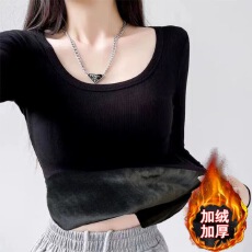 批发秋冬季保暖长袖打底衫女加绒加厚大码修身圆领内搭百搭T恤上衣