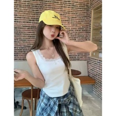 批发方领蕾丝花边吊带背心女2025春夏季新款大码修身内搭打底无袖上衣