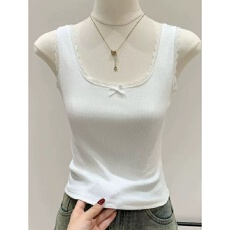 批发春夏季蕾丝蝴蝶结吊带背心女新款大码胖mm外穿内搭打底无袖上衣