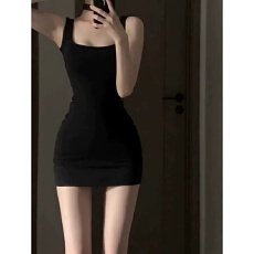 批发40支92棉夏季短裙吊带背心<b class='q'>连衣裙</b>女修身辣妹短款包臀裙性感纯欲风