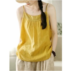 批发40支92棉刺绣吊带背心女春夏季大码胖mm宽松内搭外穿打底<b class='q'>棉麻</b>上衣