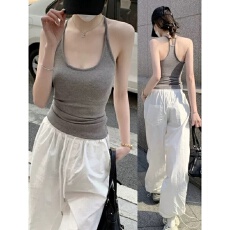 批发95棉春夏季新款带胸垫挂脖<b class='q'>吊带</b><b class='q'>背心</b>女遮副乳<b class='q'>大码</b>内搭打底美背上衣