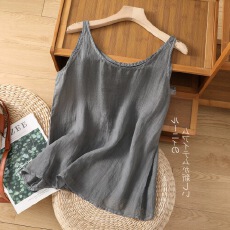 批发夏季新款<b class='q'>棉麻</b>吊带背心女宽松薄款大码胖mm外穿内搭打底无袖上衣