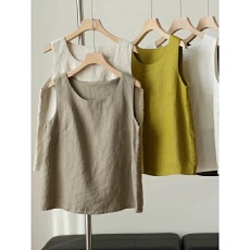 批发<b class='q'>棉麻</b>圆领宽松吊带背心女新款大码胖mm外穿内搭打底无袖纯棉上衣夏