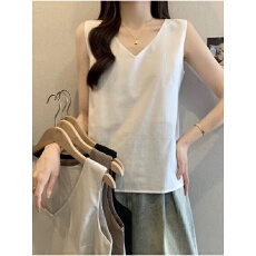 批发40支92棉v领吊带背心女大码胖mm宽松内搭外穿打底棉麻无袖上衣夏