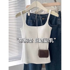 批发40支92棉带胸垫一体大码吊带背心女春夏胖mm外穿内搭修身打底上衣