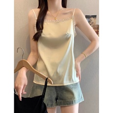 批发春夏季缎面蕾丝吊带背心女2025新款大码宽松外穿内搭显瘦打底上衣