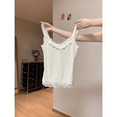 批发40支92棉蕾丝V领吊带背心女<b class='q'>春</b>夏季大码外穿修身内搭打底无袖上衣