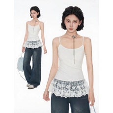 批发40支92棉<b class='q'>春</b>夏季蕾丝下摆吊带背心女大码内搭修身打底叠穿上衣