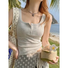 批发40支92棉纽扣吊带背心女<b class='q'>春</b>夏季大码胖mm外穿内搭修身打底无袖上衣