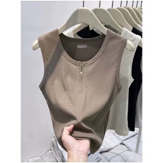 批发40支92棉拉链吊带背心女<b class='q'>春</b>夏季新款大码外穿内搭修身无袖打底上衣