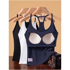 批发95棉<b class='q'>春</b>夏季新款带胸垫挂脖吊带背心女遮副乳大码内搭打底美背上衣