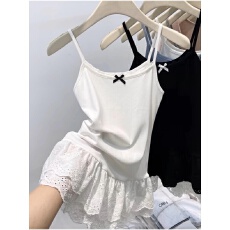 批发（原版质量）40支92棉蕾丝下摆蝴蝶结吊带背心女<b class='q'>春</b>夏内搭打底上衣