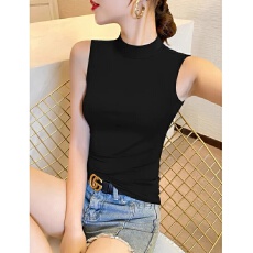 批发<b class='q'>春</b>秋季新款半高领无袖背心女大码胖mm外穿百搭修身内搭打底衫上衣