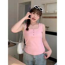 批发40支92棉纽扣<b class='q'>吊带</b><b class='q'>背心</b>女春夏季大码胖mm修身内搭外穿打底无袖上衣