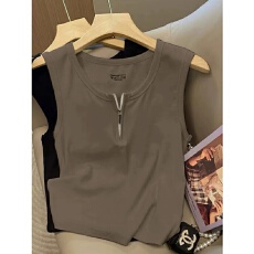 批发40支92棉拉链吊带背心女春夏季新款<b class='q'>大码</b>外穿内搭修身无袖打底上衣