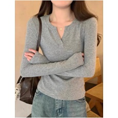 批发40支92棉春秋季正肩V领长袖打底衫女<b class='q'>大码</b>胖mm内搭百搭修身T恤上衣