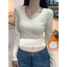 批发加绒加厚长袖打底衫女秋冬季v领新款修身<b class='q'>大码</b>胖mm保暖<b class='q'>内衣</b>T恤上衣