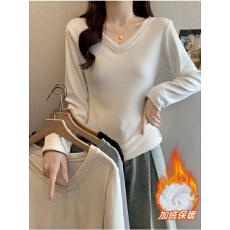 批发加绒加厚长袖v领修身打底衫女秋冬季新款<b class='q'>大码</b>胖mm保暖<b class='q'>内衣</b>T恤上衣