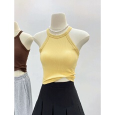 批发40支92棉带胸垫美背吊带背心女文胸一体运动外穿内搭挂脖<b class='q'>内衣</b>上衣