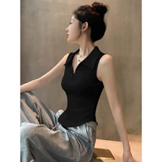 批发40支92棉春夏季POLO领背心女大码修身内搭外穿打底无袖<b class='q'>T</b><b class='q'>恤</b>上衣