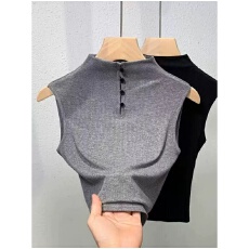 批发40支92棉半高领无袖背心打底衫女春秋季大码修身外穿内搭<b class='q'>T</b><b class='q'>恤</b>上衣