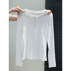 批发40支92棉纽扣正肩长袖打底衫女春秋大码胖mm外穿内搭修身<b class='q'>T</b><b class='q'>恤</b>上衣