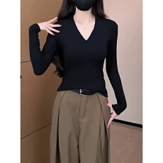 批发40支92棉V领打底衫女2025秋冬季高级感大码内搭洋气外穿长袖上衣