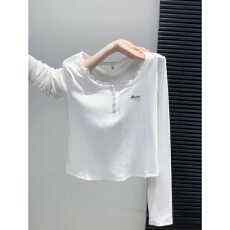 批发40支92棉蕾丝纽扣长袖<b class='q'>T</b><b class='q'>恤</b>打底衫女春秋新款大码胖mm内搭修身上衣