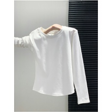 批发40支92棉正肩长袖打底衫女春秋新款大码胖mmT<b class='q'>恤</b>修身内搭圆领上衣