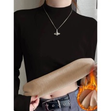 批发秋冬季半高领加绒长袖打底衫女德绒大码修身内搭加厚保暖秋衣上衣