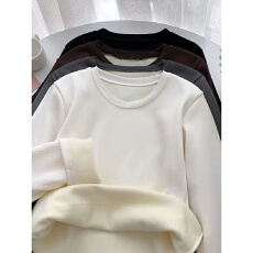 批发秋冬季大码长袖保暖打底衫女加绒加厚内搭修身百搭圆领T恤上衣