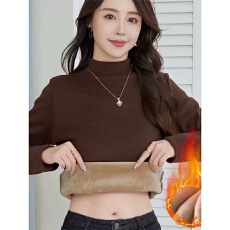 批发秋冬季半高领加绒长袖打底衫女大码德绒内搭修身加厚保暖秋衣上衣