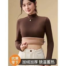 批发秋冬季半高领加绒加厚长袖打底衫女大码修身德绒内搭保暖秋衣上衣