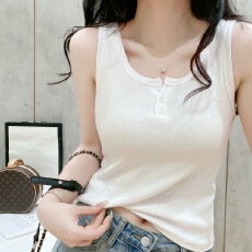 批发春夏<b class='q'>新款</b>纽扣<b class='q'>吊带</b>背心女大码修身内搭外穿打底衫百搭显瘦无袖上衣