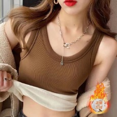 批发420克人棉一体绒加绒加厚背心女秋冬保暖吊带内搭打底大码上衣女