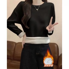 批发秋冬季圆领长袖保暖打底衫女大码内搭加绒加厚修身百搭T恤上衣