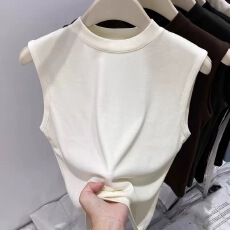 批发春秋季新款半高领无袖背心女大码胖mm外穿百搭修身打底衫内搭上衣