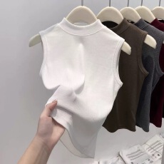 批发春秋季半高领无袖背心女新款大码胖mm内搭外穿修身百搭打底衫上衣