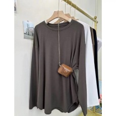 批发40支92棉搭配鲨鱼<b class='q'>裤</b>显瘦长袖T恤女春秋大码宽松<b class='q'>中长款</b>打底衫上衣