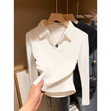 批发40支92棉春秋季新款长袖打底衫女大码内搭修身收腰POLO衫T恤上衣