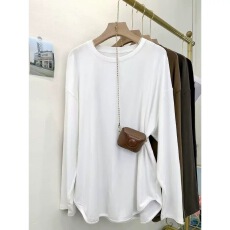 批发40支92棉搭配鲨鱼<b class='q'>裤</b>显瘦长袖T恤女春秋大码宽松<b class='q'>中长款</b>打底衫上衣